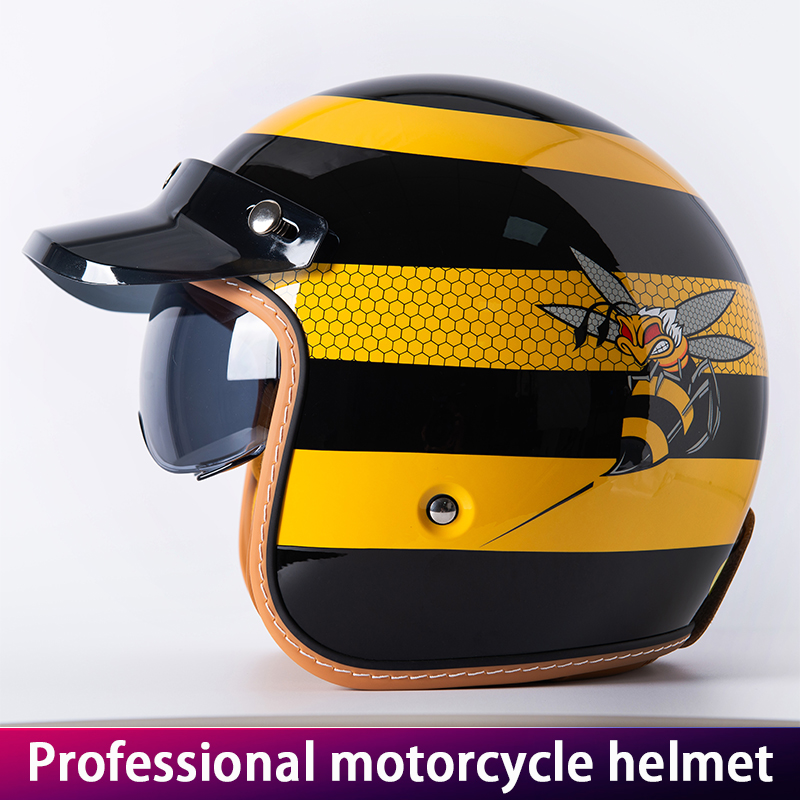 New Retro Motorcycle Helmet Ye - Yellow Cycling Gear 评论和价格