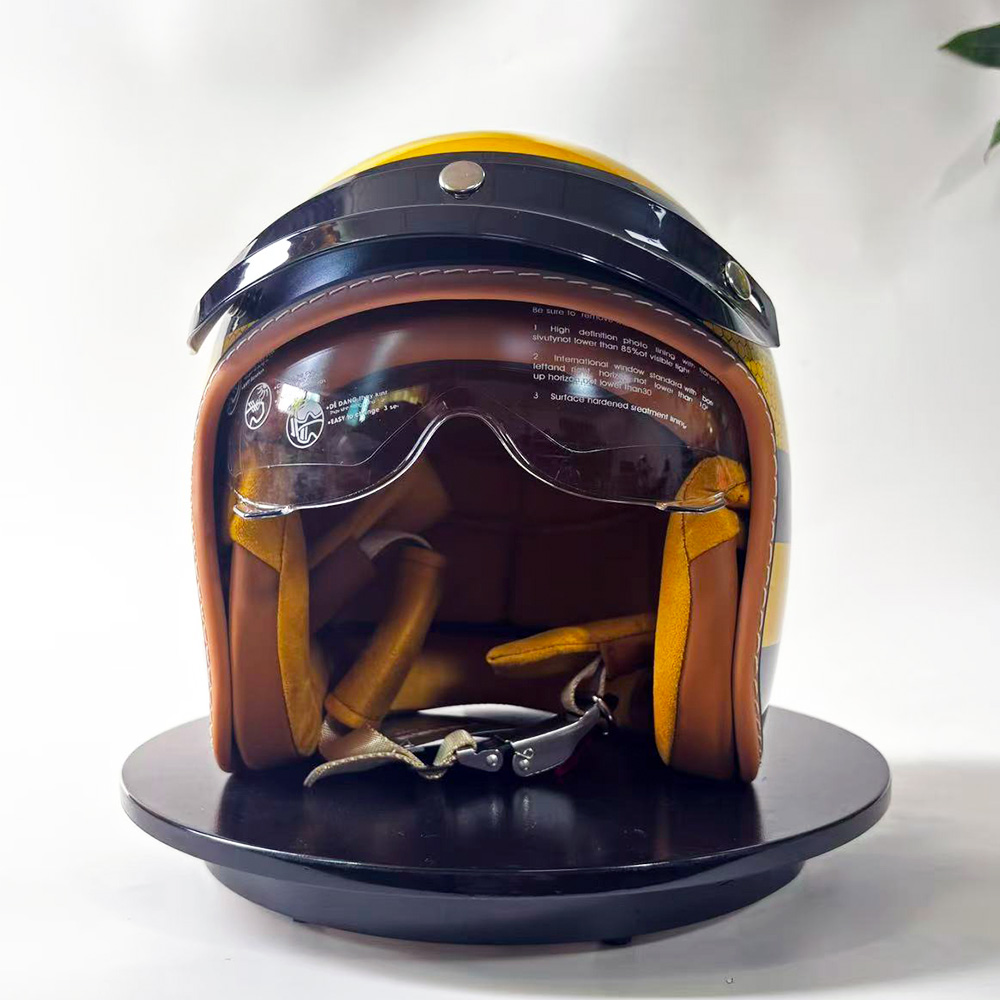 New Retro Motorcycle Helmet Ye - Yellow Cycling Gear 评论和价格