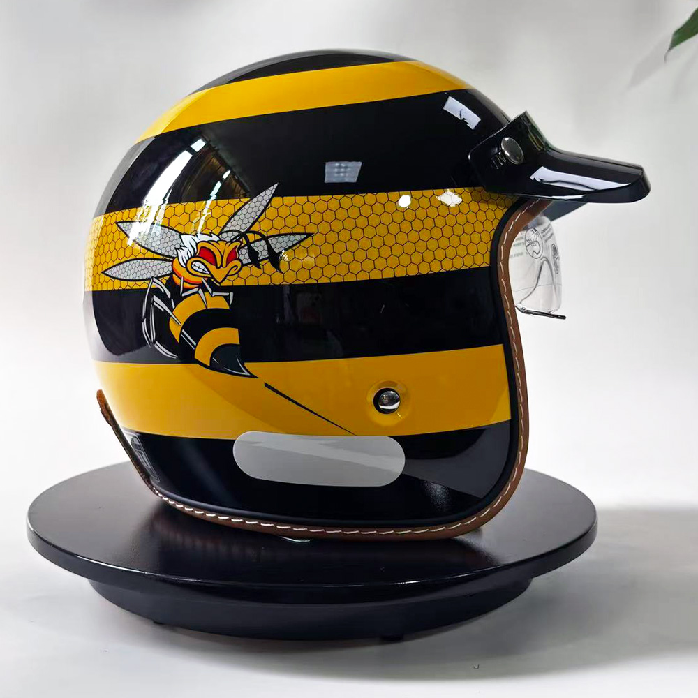 New Retro Motorcycle Helmet Ye - Yellow Cycling Gear 评论和价格